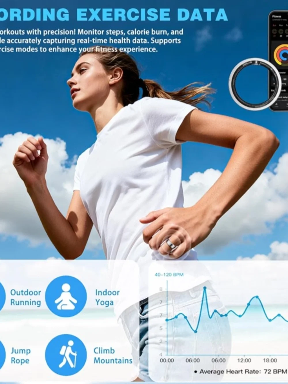 Smart Ring Fitness Tracker in Silver - Size 8